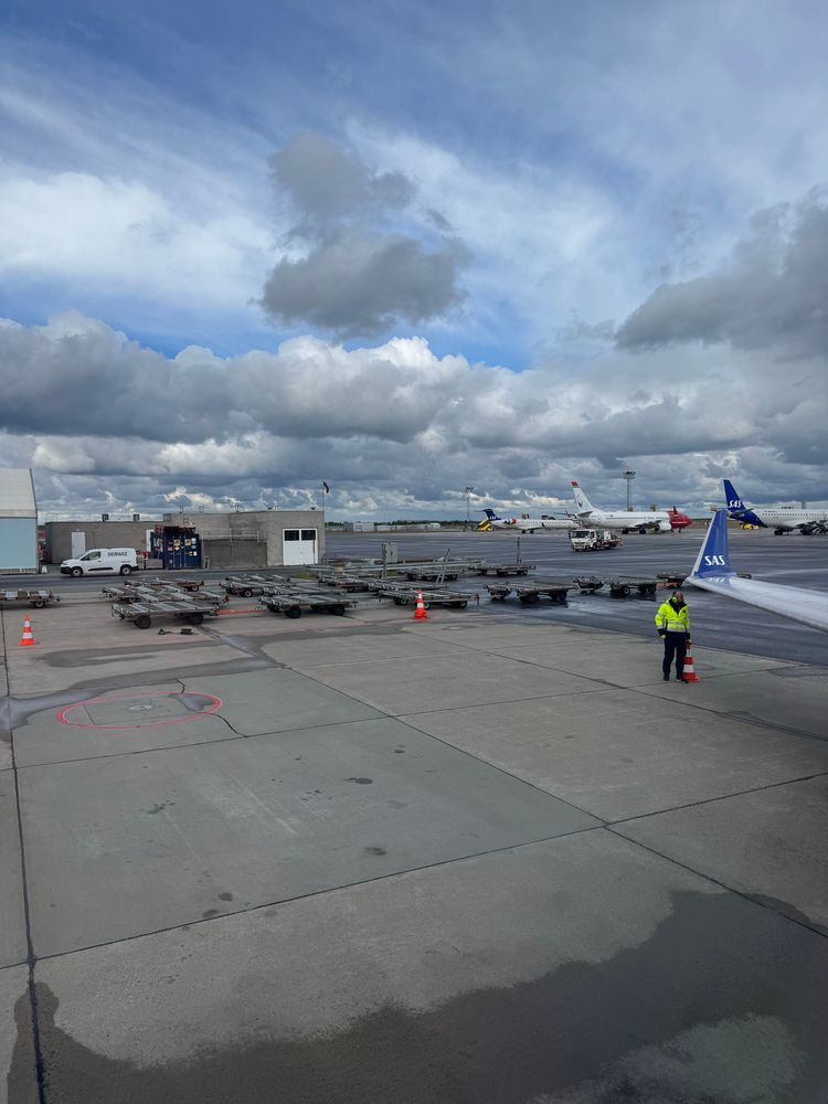 Copenhage airport as seen from the window of a plane