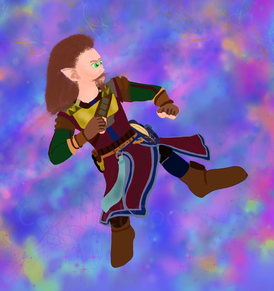 Halfling Bard floating in the Astral Plane