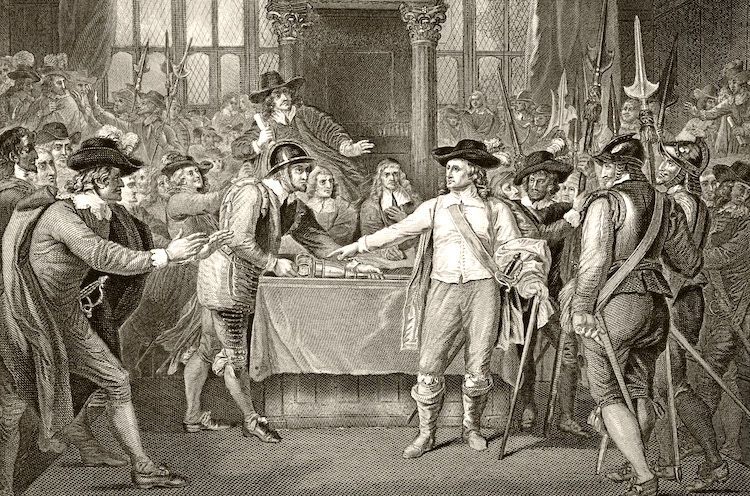 Future dictator Cromwell dismissing parliament. 