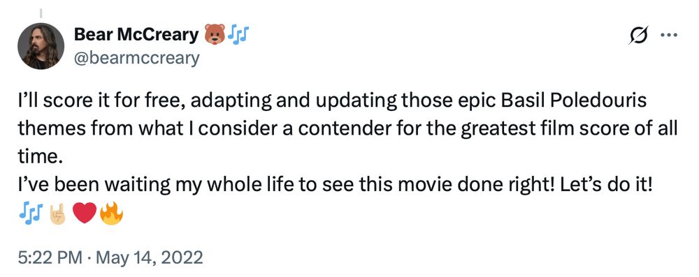 Twitter post screenshot Bear McCreary 