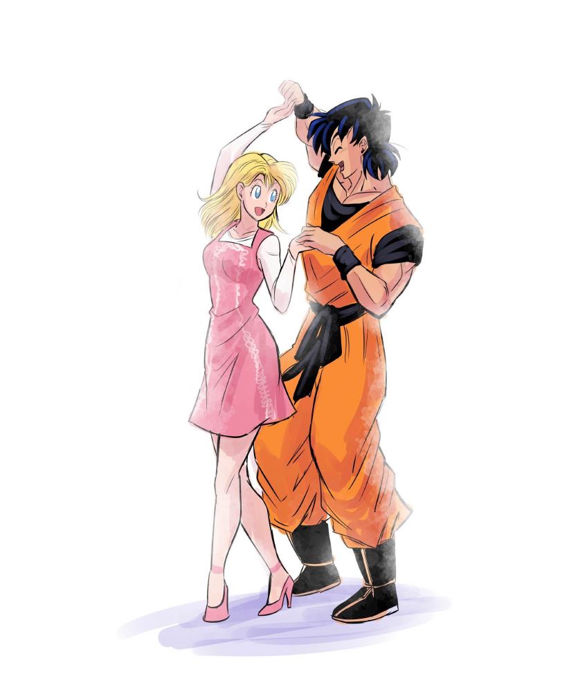 Goten and Marron dancing, while he retires 