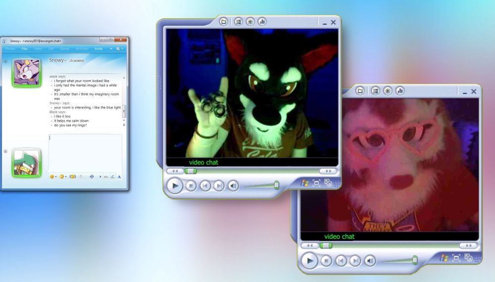 Screenshot from my film with two computer windows and a chatlog 