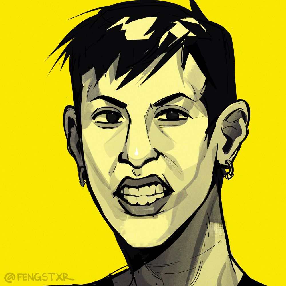Jhonen Vasquez Fanart on a yellow background with no glasses