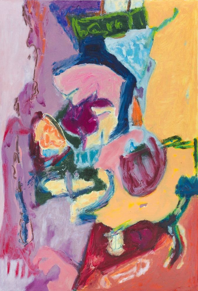 Image: Sarah Dwyer: Two Feet Under, 2024, oil and oil bar on gessoed oil paper; 64 x 48 cm | abstract painting of mostly bright shapes and visible paintstrokes; otherwise very hard to describe…