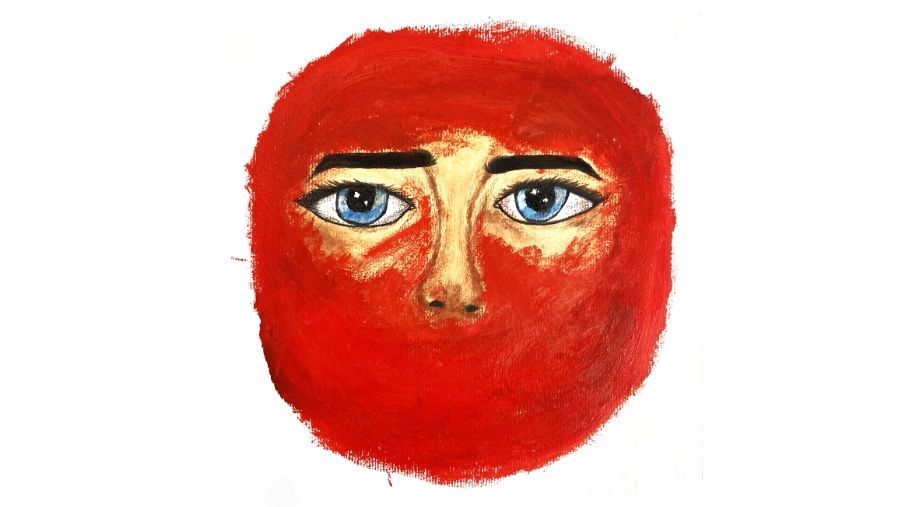 Image: drawing – we see just eyes, eyebrows and nose of a sad / concerned face; the rest of the face / head is a blood-red circle; the texture of the marks suggests use of crayons? • “A showcase of artwork made by Palestinian children    A showcase of artwork made by Palestinian children, platforming their voices through art and exchange. The exhibition is run in association with the Rí Rá Festival of Children’s Arts, and can be viewed in the Dr. Billy Colfer Gallery and the Mezzanine until Wednesday 13 August 2025.    Showcasing artworks by Palestinian children aged 3 – 17, HeART of Gaza gives a platform to their voices through art. They ask us to bear witness to their weariness, fear and loss, but also to their resilience and determination as they continue to embrace childhood, celebrating friendship, family, hobbies, pets, and birthday cake. Viewers are invited to make art in response to be sent back to Gaza, transcending borders and language, confirming to the children that we see…”