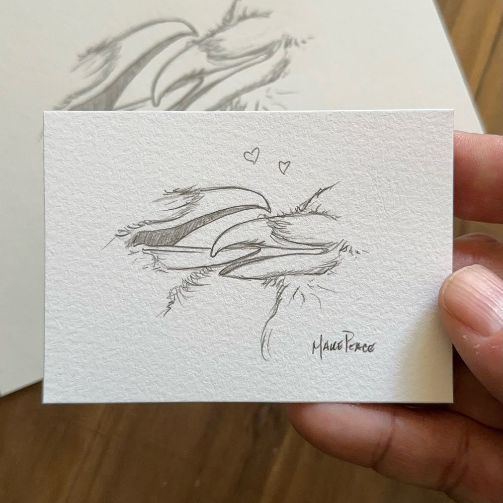 Mini print of my sketch of crow beaks kissing