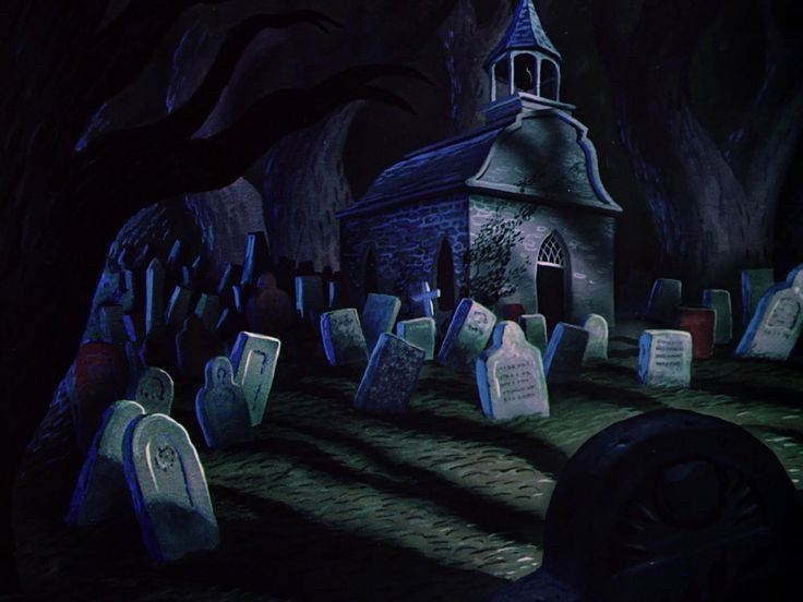 Painterly graveyard animation cell