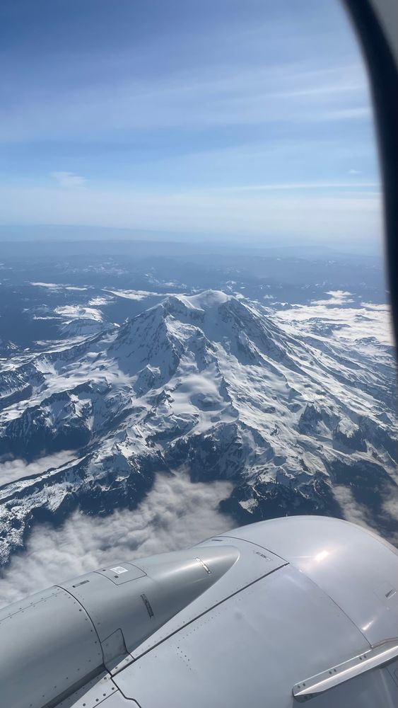 Mt. Rainier taken from an airplane.