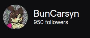BunCarsyn twitch account showing 950 followers!