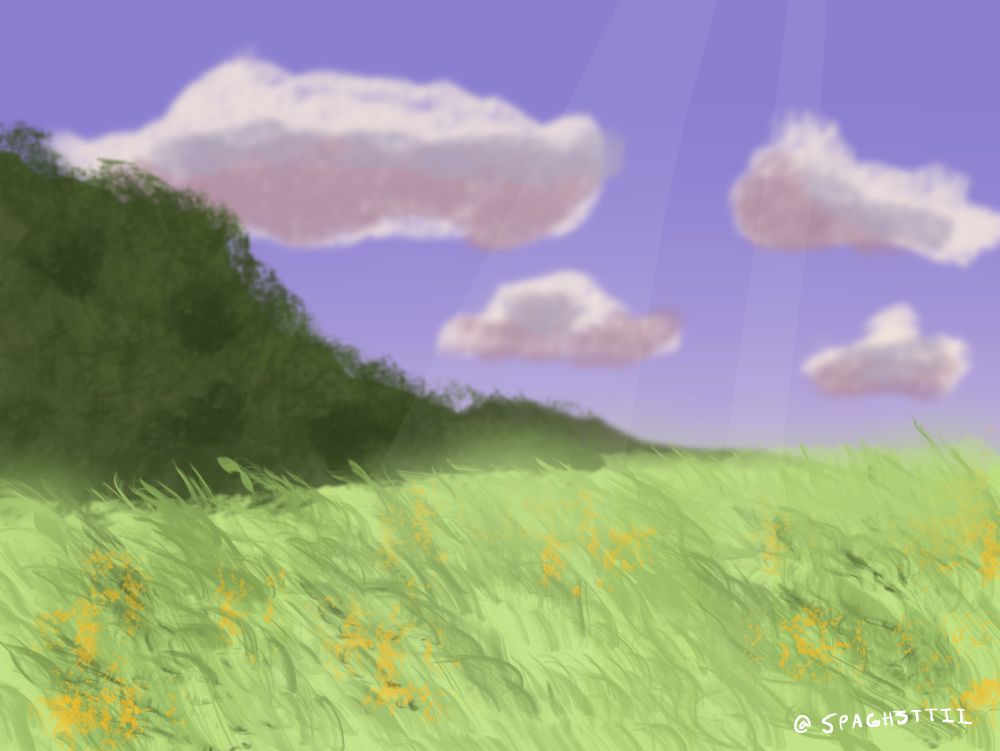 A digital drawing of a grassy meadow