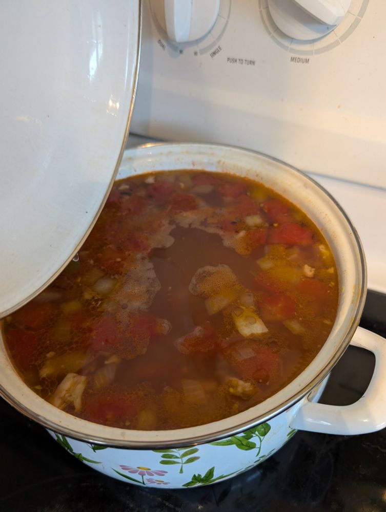 Ham and bean soup simmering for supper. 
