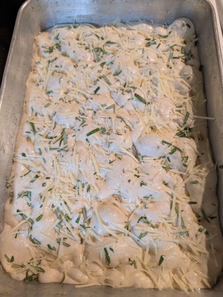 Focaccia, ready for the oven