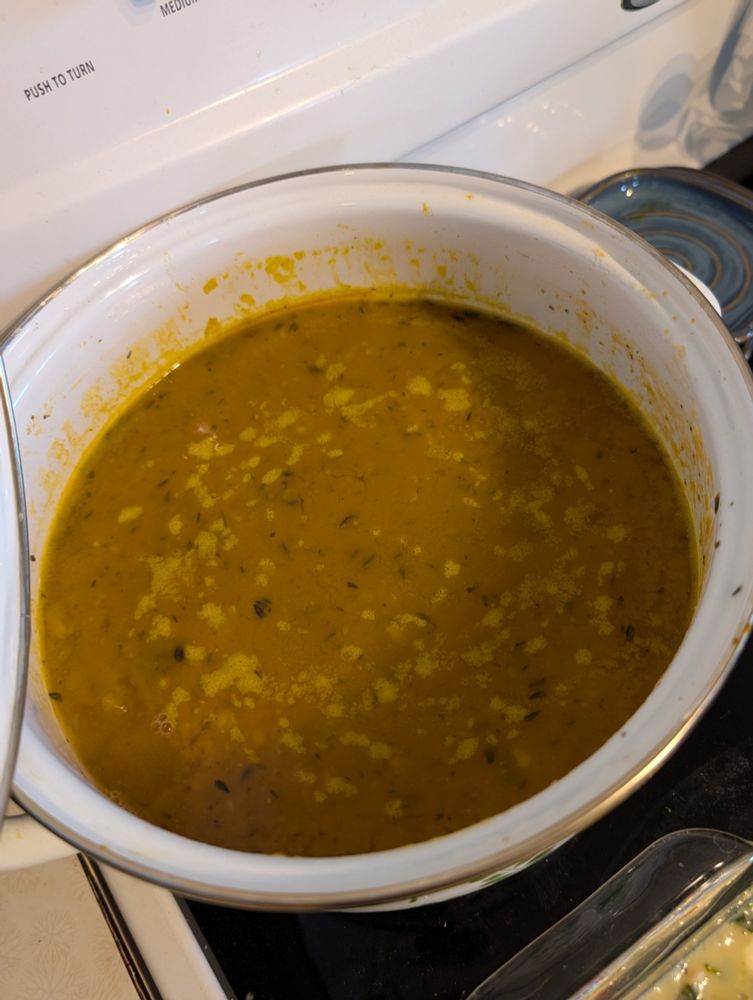 Pumpkin soup, still needs heavy cream added.