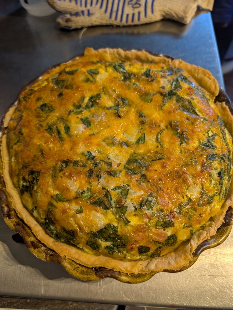 Baked quiche. Beautiful golden color.