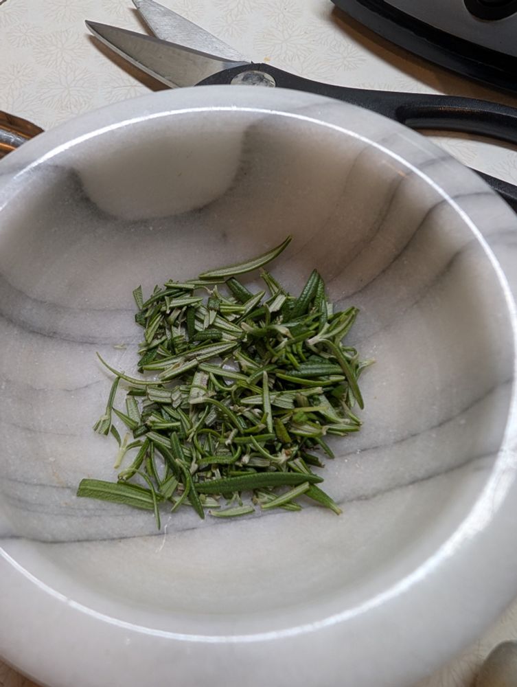 Fresh rosemary in my grinding bowl