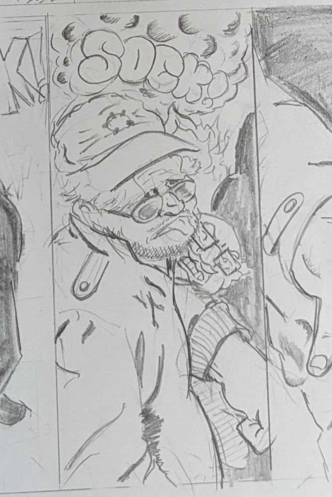 Mack Maverick punches a Man with a Hat and Sunglasses, with a “SOCK!” sound effect