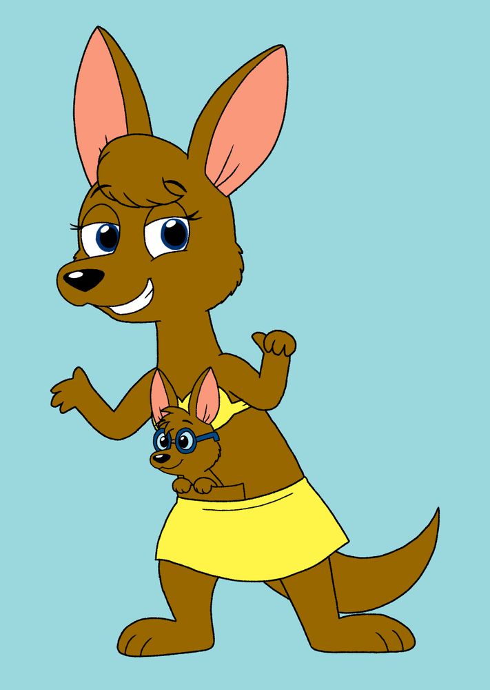 A drawing of Tina Hopper the kangaroo and her son, Tiny, who belong to Jay Price Cartoons