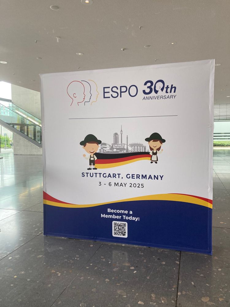 Colourful banner welcoming delegates to the European Society of Pediatric Otorhinolaryngology conference in Stuttgart, Germany 