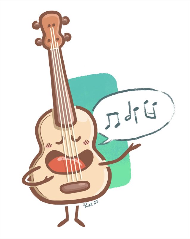 A doodle of a singing ukulele.