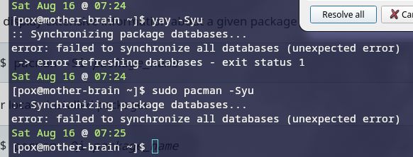 both Yay and Pacman ain't syncin' no data