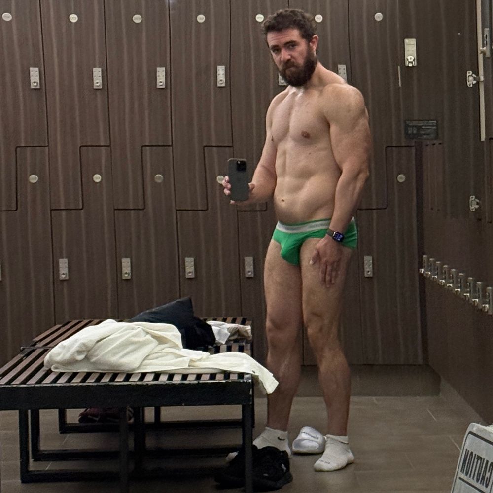 me looking confused in the usual spot, with green briefs 