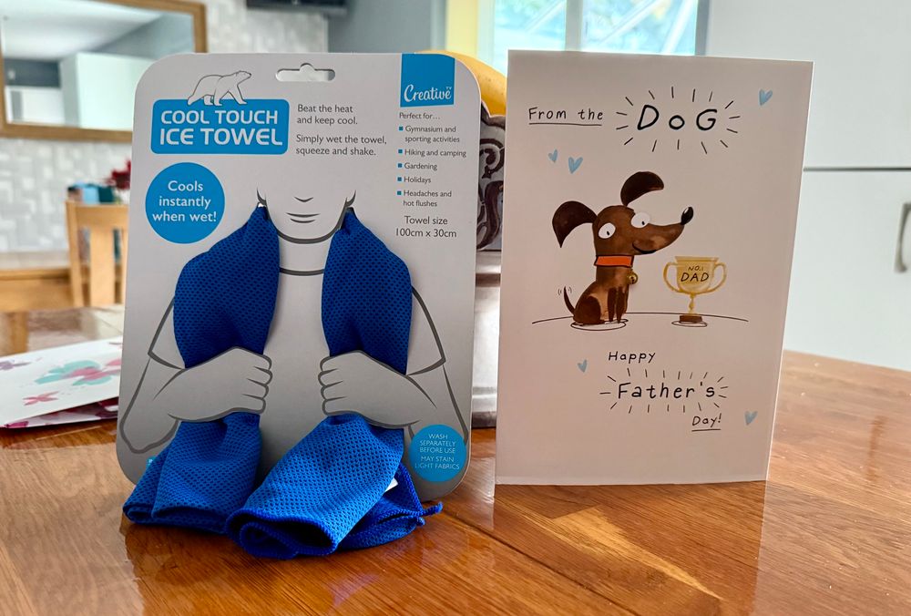 Currently having Hormone Therapy for prostate cancer and my thoughtful dog gave me a card and an ice towel to keep me cool during those frequent hot flushes. 😂