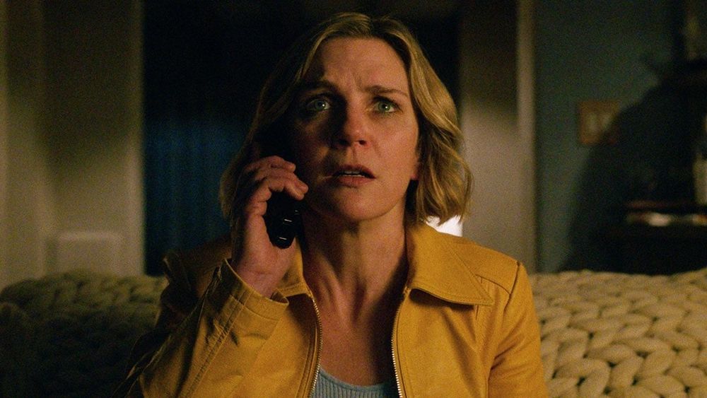 A screen cap from Pluribus showing Rhea Seehorn on a phone.