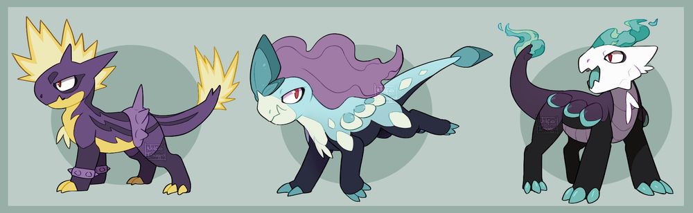 Adoptable sheet featuring three pokemon fusions with Jangmo-o as the base pokemon.
First is a Jangmo-o wit Toxtricity fusion, second is a Jangmo-o with Suicune fusion and last one is a Jangmo-o with Alolan Marowak fusion!