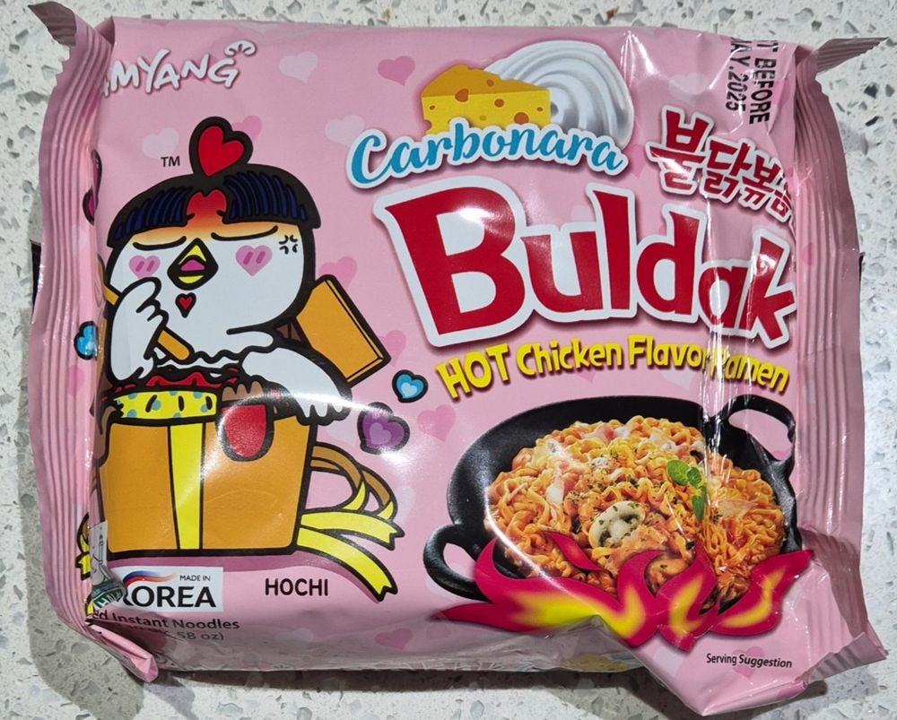 photo of Buldak Hot Chicken Carbonara instant noodle pack