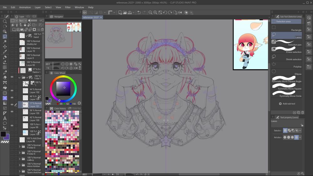 sketch and partial linework of an alpaca OC who has decora/harajuku style throwing up the double peace signs. she is wearing a chunky jumper with strawberries on it and her hair is in bubble braids