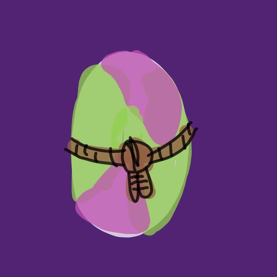 Poorly Drawn Easter Egg

Based on a literal Easter egg in green and purple colors with a knot referencing a lyric