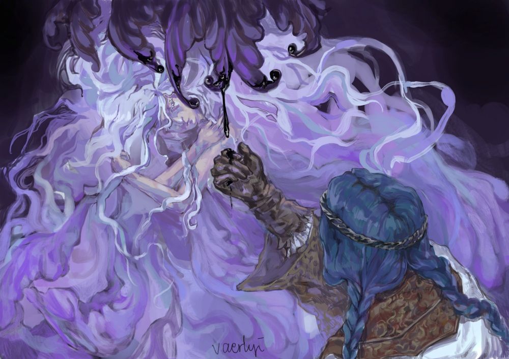 fanart of Tarnished and st. Trina from Elden Ring 