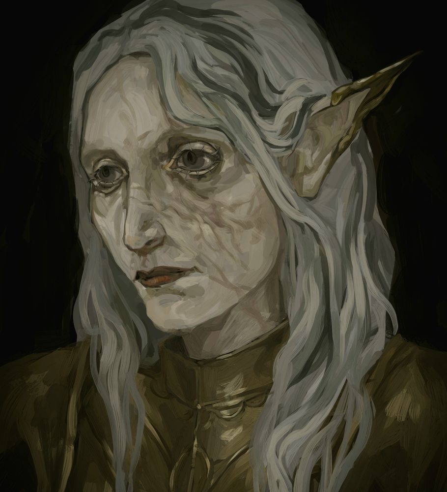 portrait of a somber knight in a brass armour