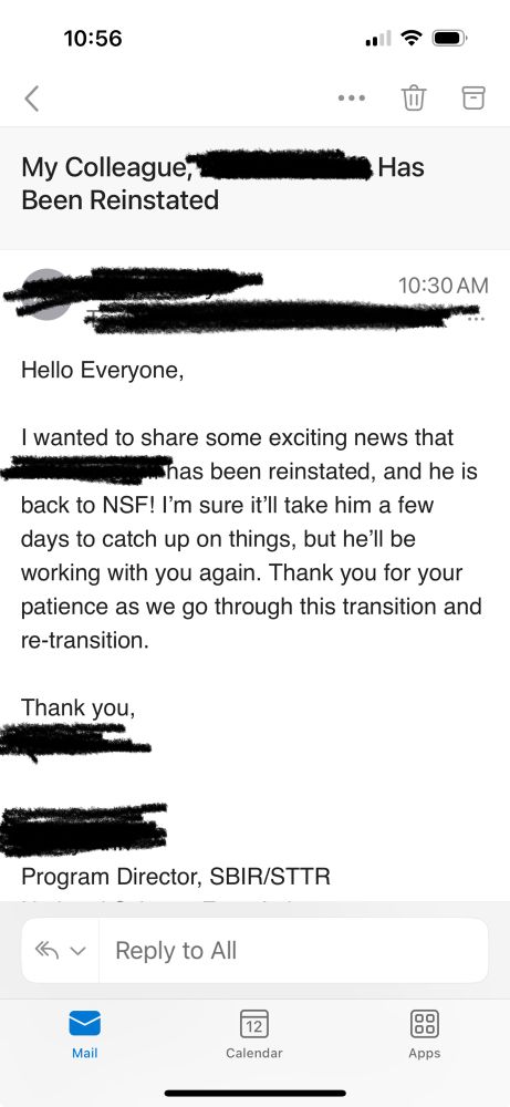 Our program director at NSF has been reinstated. This is exciting news for us.
