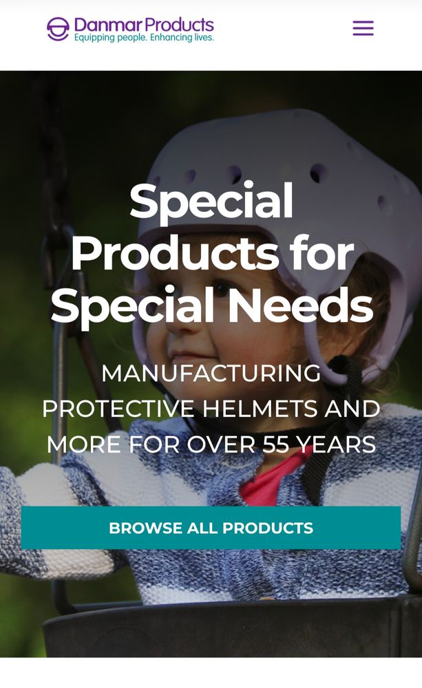 Danmar Products, the fuzzy special needs marketing side of the company that uses a baby in a helmet as their landing page