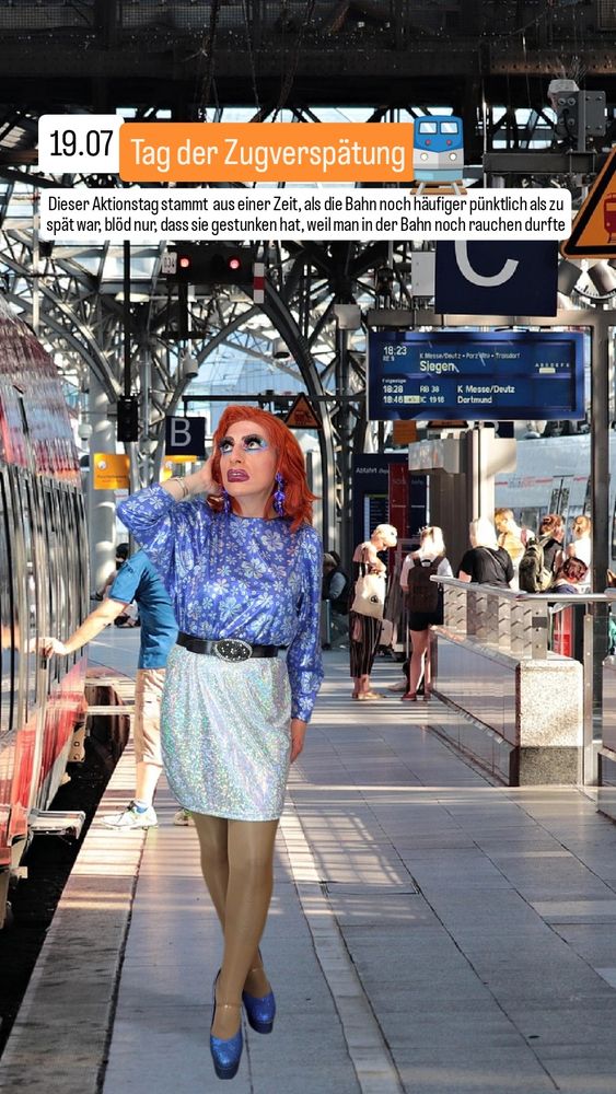 Ich stehe am Bahnsteig am Kölner Hauptbahnhof und gucke genervt.