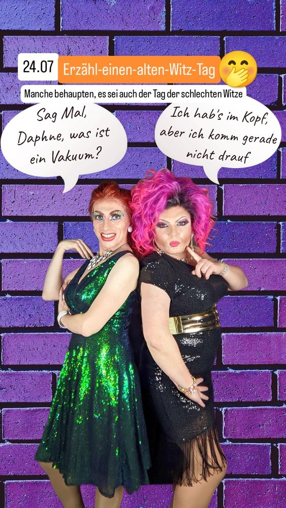 Daphne und ich stehen vor einer Mauer Rücken an Rücken, meine Sprechblase sagt "Sag Mal, Daphne, was ist ein Vakuum?" und Daphnes sagt " Ich hab's im Kopf, aber ich komm gerade nicht drauf."