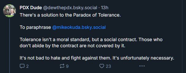 a skeet about the paradox of tolerance being "solved" by social contract theory