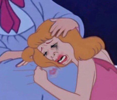 Cinderella crying, her makeup all smeared