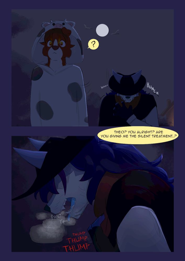 Theo hunches over, panting as his heart begins to race. Alex thinks something is wrong, assuming Theo might be giving him the silent treatment.