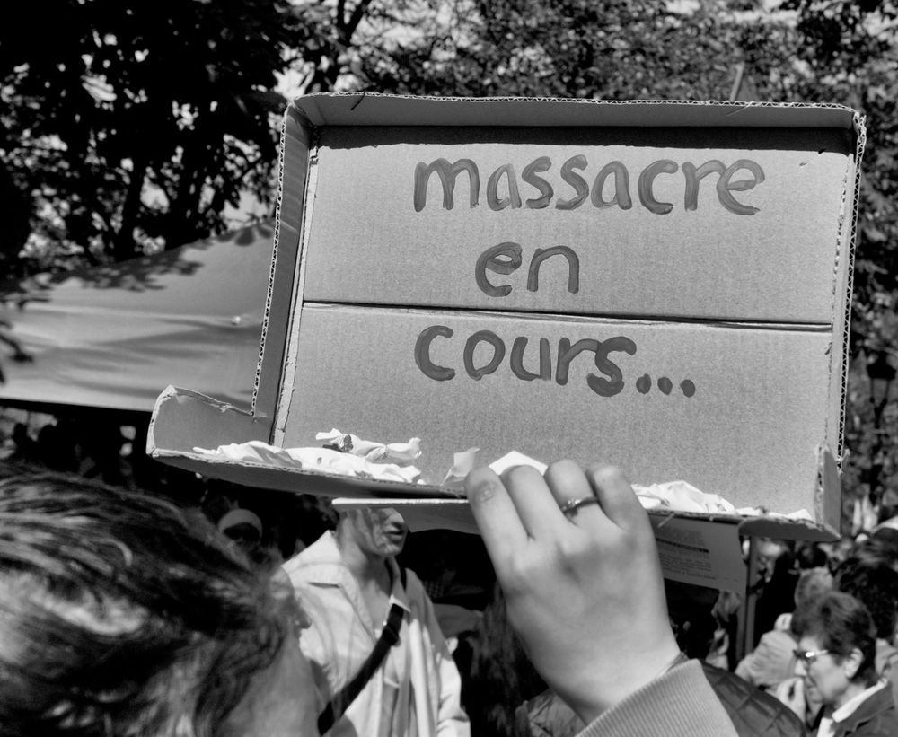 Pancarte : Massacre en cours
Crédit : Serge D'Ignazio