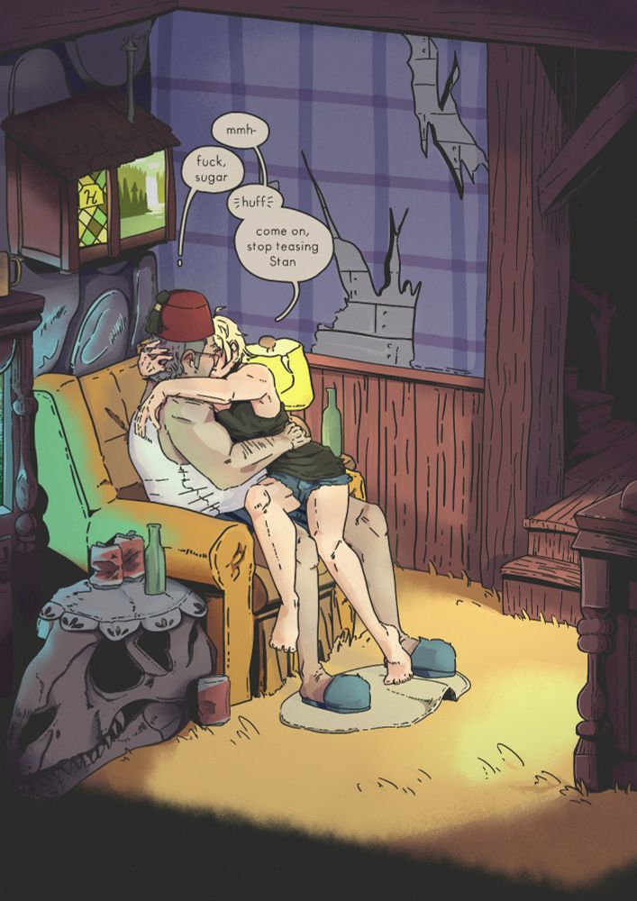 stan and kouen have given up on watching tv, deciding to make out with eachother, stanley moaning "fuck sugar" and kouen asking "come on, stop teasing stan"