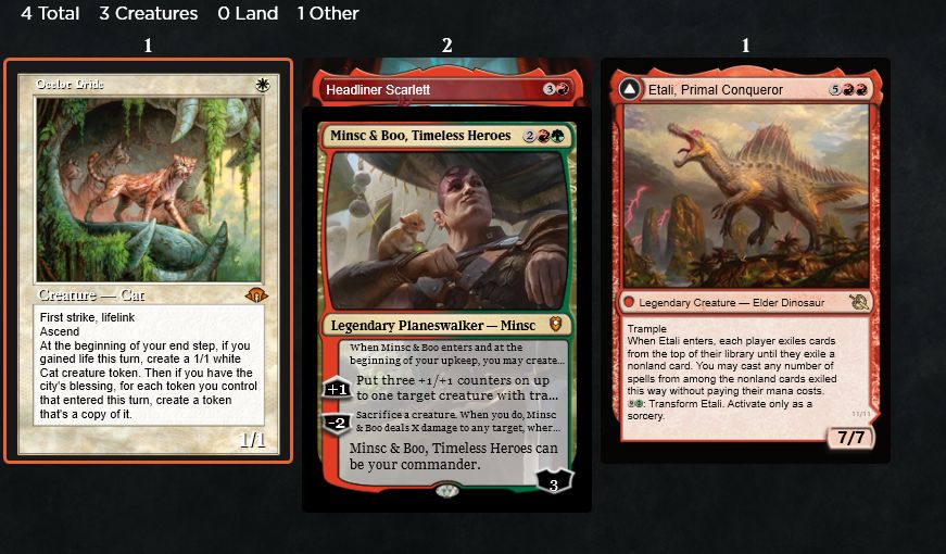 Ocelot Pride, Minsc and Boo, Headliner Scarlett, Etali