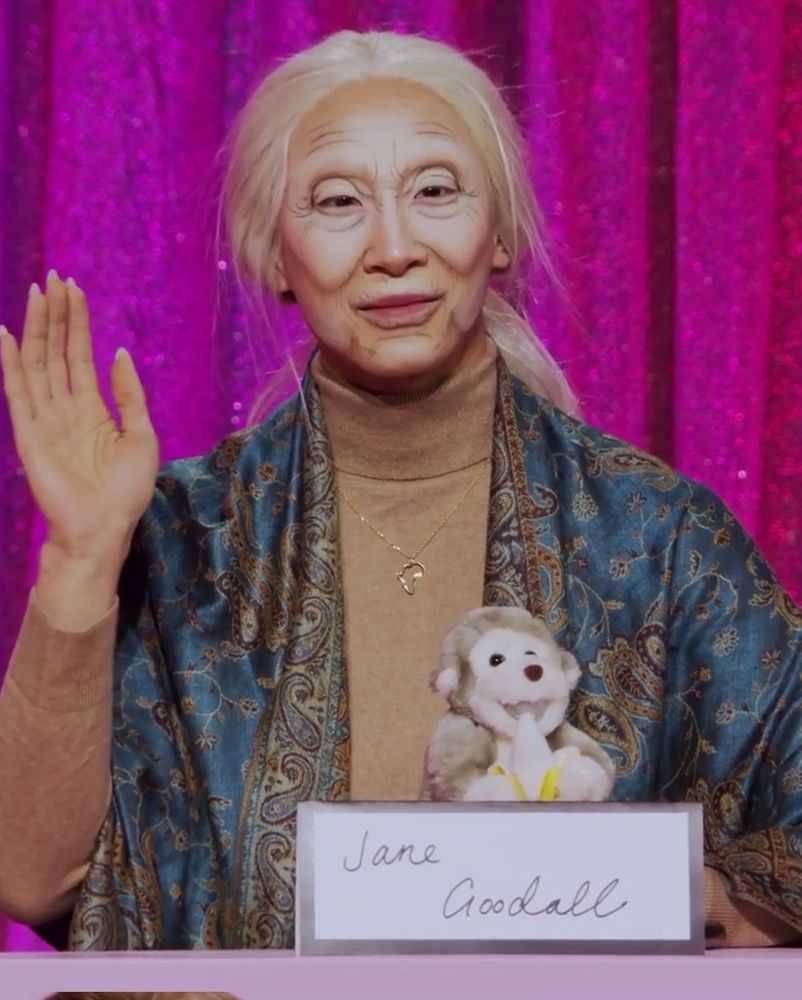 Nymphia Wind in drag as Jane Goodall