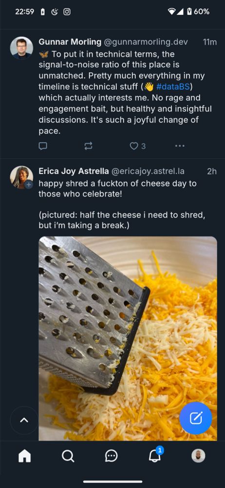 OP with post about high signal to noise ratio, followed by post about glorious shredded cheese