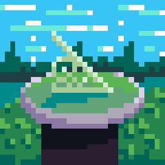 A pixel art of a sun dial