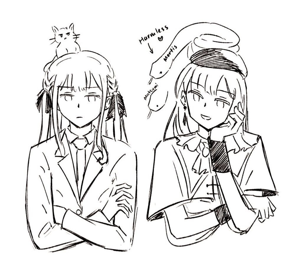 Saki (with a cat) and mortis (with a snake) 