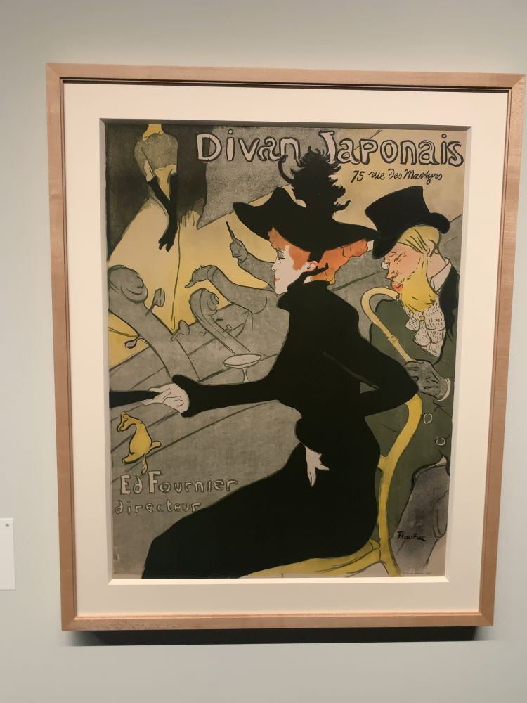 アンリ・ド・トゥールーズ＝ロートレック「ディヴァン・ジャポネ」
右上にDivan Japonaisと書かれ、手前に黒いドレスの女性、奥に黒い帽子に髭の生えた男性が座っているポスター