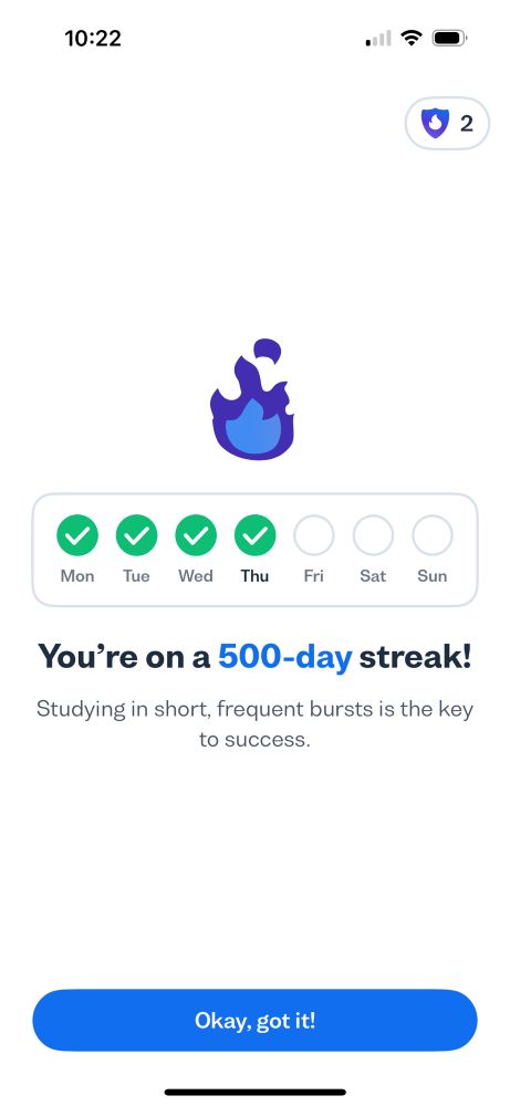 A screenshot from Busuu that says, “You’re on a 500-day streak!”