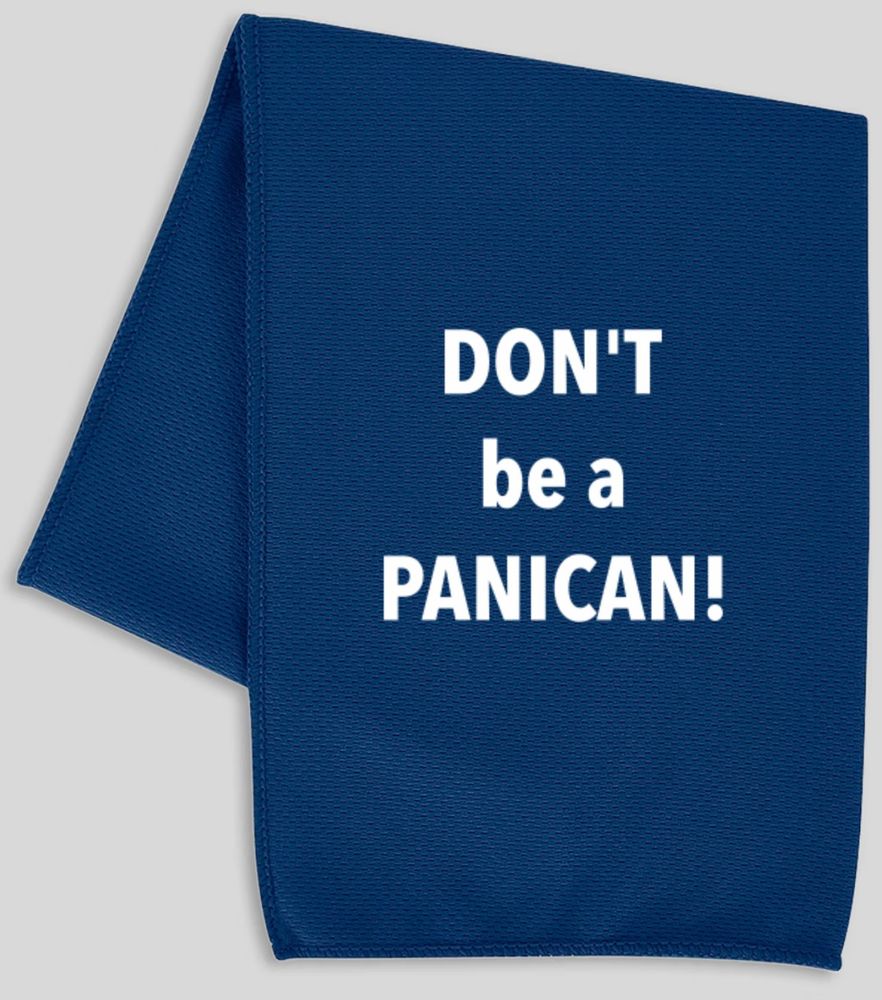 Towel with the text "Don't be a PANICAN"